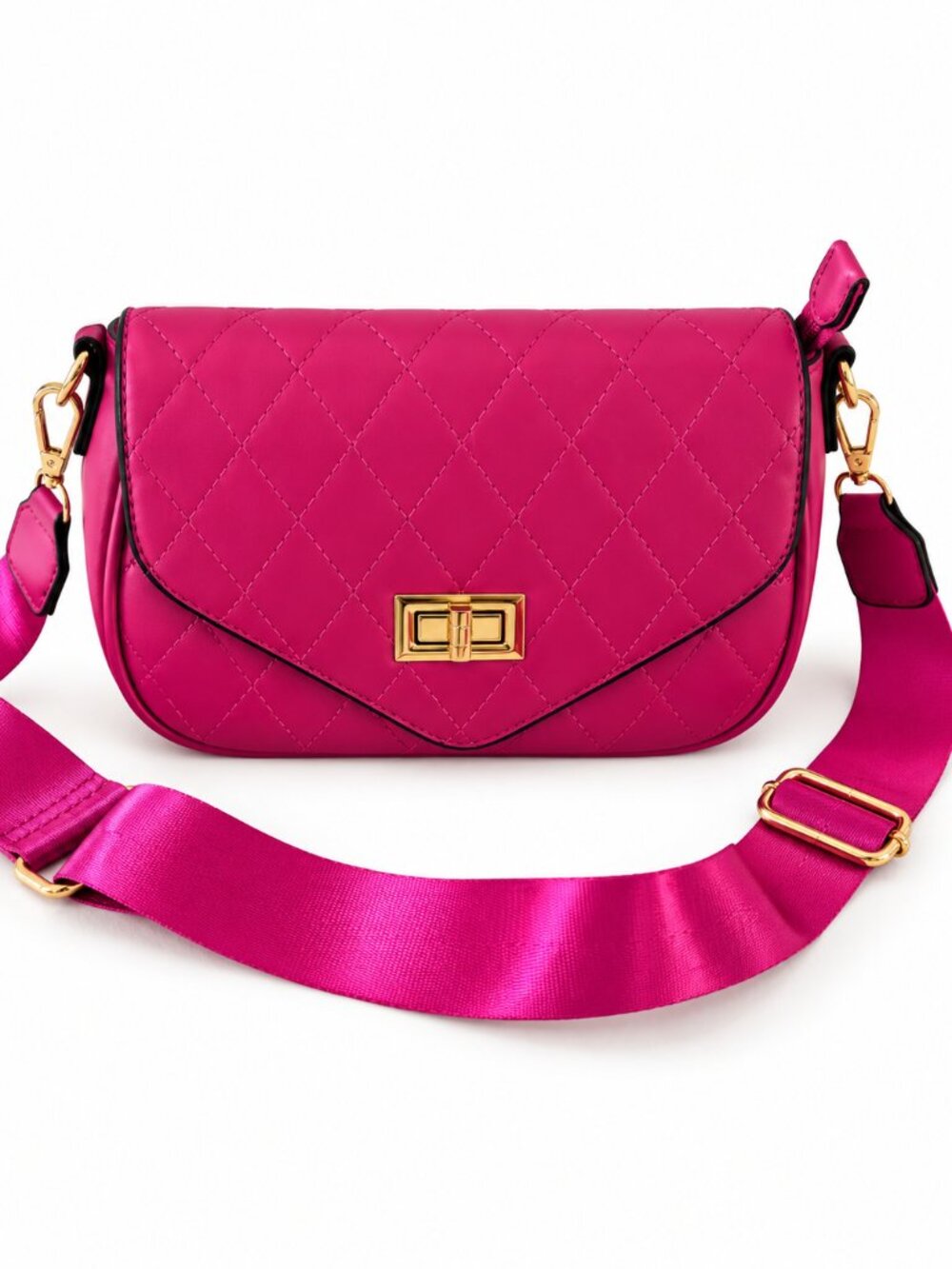 NWT Hot Pink Quilted Vegan Crossbody Bag Gold Hardware